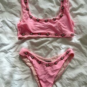 Oceanus Embellished Pink Bikini Set